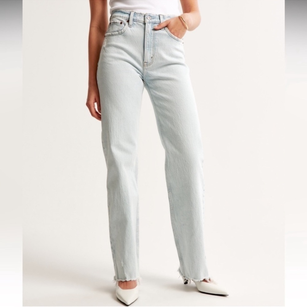 Abercrombie & Fitch Women's High-Rise Straight Jeans - Light Blue Size 31  / 12